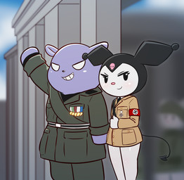 Rating: s
ID: 5693778
Date: 2025-07-08 04:34:31 -0400
Status: active
Score: -61
absurd_res adolf_hitler anthro baku_(sanrio) benito_mussolini blush bone bottomless bottomless_female clothed clothing duo e254e evil_grin fascism female gesture grin hi_res hoodie kuromi lagomorph leporid male mammal medal military_uniform nazi onegai_my_melody parody pear-shaped_figure pink_nose rabbit salute sanrio skull smile smirk swastika tapir topwear uniform wide_hips post #5693778
