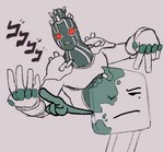 Rating: s
ID: 4314672
Date: 2023-09-26 05:05:16 -0400
Status: active
Score: 17
animate_inanimate armor bread charlotte_stern_(hfjone) cheetoeater conditional_dnp duo female food food_creature furrowed_brow gesture green_day_(jjba) grey_background hand_gesture hfjone jojo's_bizarre_adventure male meme menacing_(meme) mold_(fungus) object_shows one_eye_closed pauldron pointing pointing_at_viewer pose simple_background stand_(jjba) post #4314672