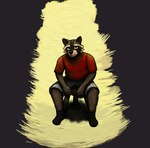 Rating: s
ID: 5539772
Date: 2025-04-30 15:36:12 -0400
Status: active
Score: 4
anthro buster915_(artist) chair clothing eyewear footwear furniture glasses hi_res light male mammal procyonid raccoon red_clothing red_shirt red_t-shirt red_topwear shirt sitting socks solo t-shirt topwear post #5539772