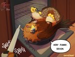 Rating: s
ID: 3044045
Date: 2021-11-25 23:08:23 -0500
Status: active
Score: 356
2021 4:3 accipitrid accipitriform addison_(frisky_ferals) appliance avian baster biped bipedal_feral bird brown_body brown_feathers claws conditional_dnp cooking_with_furs devon_(frisky_ferals) dialogue eagle english_text feathers feet female feral first_person_view frisky_ferals glaring golden_eagle holding_object holidays humor kitchen_appliance legs_up looking_at_viewer lying no_harm_no_fowl on_back open_mouth oven pan paws roasting_pan sefeiren solo speech_bubble talking_feral talons text thanksgiving toes tongue true_eagle turkey_baster unimpressed yellow_sclera post #3044045