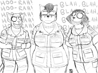 Rating: s
ID: 1987344
Date: 2019-09-08 23:44:36 -0400
Status: active
Score: 87
2019 4:3 angry anthro armor army big_breasts breasts bucky_(hladilnik) canid canine canis clothed clothed_breasts clothing dialogue domestic_cat domestic_dog english_text felid feline felis female fur group hi_res komododad male mammal marines military military_uniform monochrome oorah peggy_patterson samantha_thott slightly_chubby text text_on_clothing text_on_topwear topwear uniform post #1987344