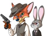 Rating: s
ID: 2561171
Date: 2021-01-07 03:01:51 -0500
Status: active
Score: 20
anthro briskby canid canine cheek_tuft clothed clothing dipstick_ears disney duo ear_markings eyewear facial_tuft fox glasses green_eyes gun half-closed_eyes hat headgear headwear holding_gun holding_object holding_ranged_weapon holding_weapon judy_hopps lagomorph leporid long_ears looking_at_viewer mammal multicolored_ears narrowed_eyes necktie nick_wilde purple_eyes rabbit ranged_weapon red_fox simple_background smile suit true_fox tuft weapon white_background zootopia post #2561171