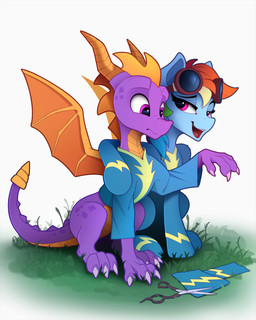 2019 activision arm_around_partner arm_around_shoulder bodysuit claws clothed clothed_feral clothing crossover digital_media_(artwork) dragon duo equid eyelashes eyewear eyewear_on_head female feral friendship_is_magic goggles goggles_on_head hair hasbro hi_res horn male mammal membrane_(anatomy) membranous_wings multicolored_hair my_little_pony mythological_creature mythological_scalie mythology open_mouth pink_eyes pronounced_browridge purple_body purple_eyes purple_scales rainbow_dash_(mlp) rainbow_hair scales scalie scissors skinsuit spyro spyro_the_dragon tail tight_clothing toe_claws wings wonderbolts_(mlp) wonderbolts_uniform yakovlev-vad