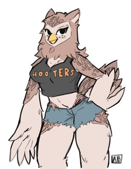 Rating: s
ID: 1359700
Date: 2017-10-19 22:56:35 -0400
Status: active
Score: 65
anthro avian beak bird bottomwear breasts brown_body brown_feathers cleavage clothed clothing denim denim_clothing digital_media_(artwork) english_text feathers female great_horned_owl hooters horned_owl humor mittensmcgee non-mammal_breasts owl portrait pun sarah_(mittensmcgee) shirt shorts simple_background solo standing tan_body tan_feathers tank_top text text_on_clothing text_on_shirt text_on_tank_top text_on_topwear three-quarter_portrait three-quarter_view topwear true_owl white_background post #1359700