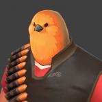 Rating: s
ID: 1641706
Date: 2018-09-01 10:51:27 -0400
Status: active
Score: 331
animal_head animal_humanoid anthro avian beak bird clothed clothing digital_media_(artwork) feathers for_a_head fully_clothed grey_background half-length_portrait heavy_(team_fortress_2) humanoid lintufriikki lol_comments male orange_body orange_feathers portrait red_army_robin signature simple_background solo team_fortress_2 valve post #1641706