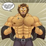 Rating: s
ID: 4452908
Date: 2023-12-04 15:11:29 -0500
Status: active
Score: 57
abs anthro beastars belt biceps body_hair bouncing_pecs brown_body brown_fur chest_hair clothed clothing collar dialogue dolph_(beastars) english_text facial_scar felid feline fur grey_clothing hi_res jabuhusky jewelry licking licking_lips lion male mammal mane muscular muscular_anthro muscular_male necklace nipples pantherine pecs scar shirt simple_background solo speech_bubble text tongue tongue_out tooth_necklace topwear post #4452908