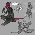 Rating: s
ID: 5618924
Date: 2025-06-03 16:50:37 -0400
Status: active
Score: 45
1:1 anthro biped blue_eyes bodily_fluids canid canine clothed clothing dialogue directional_arrow dune_(series) duo english_text eyes_closed female fur grey_background hi_res horn kobold mammal on_ground red_body scalie simple_background speech_bubble standing sweat tail text tohaakart tongue tongue_out post #5618924