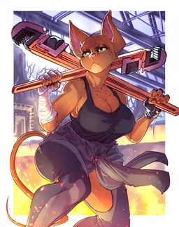 2017 5_fingers anthro arm_wraps biped border breasts brown_skin brown_tail cat cleavage clothed clothing clothing_around_waist detailed_background digital_media_(artwork) eyelashes feline female fingerless_gloves fire front_view gloves gofa green_eyes hana_hakken hi_res holding_object humanoid_hands looking_away mammal outside_border pink_nose portrait pose solo sphynx three-quarter_portrait tools white_border wraps wrench
Rating: Safe
Score: 13
User: Cash_Banooca
Date: July 22, 2017 2017 5_fingers anthro arm_wraps biped border breasts brown_skin brown_tail cat cleavage clothed clothing clothing_around_waist detailed_background digital_media_(artwork) eyelashes feline female fingerless_gloves fire front_view gloves gofa green_eyes hana_hakken hi_res holding_object humanoid_hands looking_away mammal outside_border pink_nose portrait pose solo sphynx three-quarter_portrait tools white_border wraps wrench
Rating: Safe
Score: 13
User: Cash_Banooca
Date: July 22, 2017