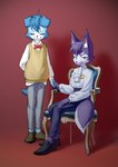 Rating: s
ID: 2783419
Date: 2021-06-13 11:53:36 -0400
Status: active
Score: 38
2021 anthro biped black_nose blue_body blue_eyes blue_fur blue_hair bottomwear canid canine canis chair clothing domestic_dog duo eyes_closed fangs ffjjfjci footwear fur furniture hai_na_chuan_(ffjjfjci) hair hand_holding hi_res inner_ear_fluff kemono looking_at_viewer male male_(lore) mammal multicolored_body multicolored_fur narrowed_eyes on_chair pants pink_inner_ear purple_body purple_fur purple_hair richard_(ffjjfjci) shoes sitting sitting_on_chair teeth topwear tuft two_tone_body two_tone_fur vest white_body white_fur white_inner_ear_fluff post #2783419