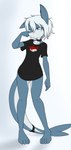 Rating: s
ID: 5364543
Date: 2025-02-10 18:30:10 -0500
Status: active
Score: 33
2021 4_toes anthro blue_body blue_eyes blue_scales bottomless choker clothed clothing cyana_(code-blocker) digital_drawing_(artwork) digital_media_(artwork) eyelashes feet female fingers fish grey_body grey_scales hair hi_res jewelry long_tail marine multicolored_body multicolored_scales necklace one_eye_closed sandwich-anomaly scales shark shirt shirt_only short_hair simple_background solo tail toes topwear topwear_only two_tone_body two_tone_scales white_hair post #5364543