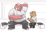 Rating: s
ID: 5546891
Date: 2025-05-03 19:10:58 -0400
Status: active
Score: 2
2025 anthro bottomwear brown_body clothing duo eyes_closed hi_res hon55728 kemono male mammal necktie overweight overweight_male pants shirt sitting suid suine sus_(pig) topwear wild_boar post #5546891