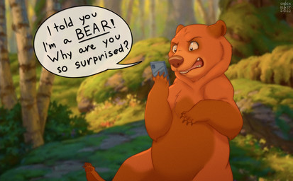 Rating: s
ID: 5523005
Date: 2025-04-22 13:21:04 -0400
Status: active
Score: 43
2022 bear brother_bear brown_bear cellphone dialogue disney electronics english_text feral grizzly_bear holding_object holding_phone kenai_(brother_bear) looking_at_object looking_at_phone male mammal open_mouth phone shock_beast17 smartphone solo speech_bubble text ursine post #5523005