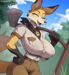 Rating: s
ID: 4920645
Date: 2024-07-15 14:14:13 -0400
Status: active
Score: 452
2024 anthro axe big_breasts biped black_body black_fur blush breasts button_(fastener) canid canine cleavage clothed clothing cooliehigh detailed_background ember_the_firesmart_fox eyelashes fangs female firesmartcanada fox fully_clothed fur hand_on_hip hi_res holding_axe holding_object huge_breasts mammal open_mouth open_smile smile solo straining_buttons tan_body tan_fur teeth yellow_body yellow_fur post #4920645