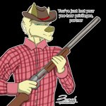 Rating: s
ID: 3634110
Date: 2022-10-17 20:45:09 -0400
Status: active
Score: 27
1:1 2022 absurd_res alpha_channel angry anthro bird_dog blonde_hair canid canine canis chin_tuft clothing cowboy cowboy_hat dialogue domestic_dog english_text facial_tuft fur golden_retriever great_dane green_eyes gun hair half-length_portrait hat headgear headwear hi_res holding_gun holding_object holding_ranged_weapon holding_shotgun holding_weapon humor hunting_dog looking_at_viewer male mammal mastiff mature_male meme mixed_breed molosser narrowed_eyes portrait ranged_weapon reaction_image retriever shaded shirt shotgun simple_background solo stanley_(zer0rebel4) text threatening threatening_viewer threatening_with_weapon topwear transparent_background tuft weapon yellow_body yellow_fur zer0rebel4 post #3634110