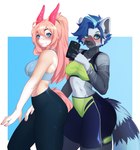 Rating: s
ID: 3381272
Date: 2022-06-08 23:11:48 -0400
Status: active
Score: 83
accessory anthro asian_mythology athletic athletic_anthro athletic_female bangs black_clothing black_eyeliner black_leggings black_legwear blue_background blue_bra blue_clothing blue_eyes blue_hair blue_sports_bra blue_tail blue_underwear blush border bottomwear bra breasts butt chinese_mythology clothed clothing digital_media_(artwork) dragon duo east_asian_mythology eyeliner female fluffy fluffy_tail gradient_hair grey_body grey_tail hair hair_accessory hair_tie hand_on_leg hand_on_thigh hi_res horn kirin leggings legwear lemur lilly_starpritz makeup mammal markings medium_breasts midriff mojaloo multicolored_body multicolored_hair mythological_creature mythological_scalie mythology pants parted_bangs pink_hair pink_tail ponytail primate red_horn scalie shaded short_hair shorts side_view simple_background smile sports_bra sportswear strepsirrhine striped_markings striped_tail stripes tail tail_markings tan_body tan_hair taylor_(obessivedoodle) three-quarter_view tight_clothing two_tone_body two_tone_hair two_tone_tail underwear white_body white_border yoga_pants post #3381272
