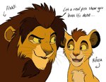 Rating: s
ID: 4721303
Date: 2024-04-14 21:46:49 -0400
Status: active
Score: 22
2010 aged_down ahadi_(the_lion_king) brown_body brown_fur brown_mane dialogue digital_drawing_(artwork) digital_media_(artwork) disney duo english_text eye_contact eyebrows father_(lore) father_and_child_(lore) father_and_son_(lore) felid feral flat_colors fur graystripe64 green_eyes lion looking_at_another male mammal mane mufasa open_mouth pantherine parent_(lore) parent_and_child_(lore) parent_and_son_(lore) simple_background smile son_(lore) teeth text the_lion_king white_background yellow_body yellow_fur young young_feral post #4721303