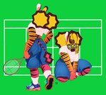Rating: s
ID: 5663032
Date: 2025-06-23 17:00:17 -0400
Status: active
Score: 1
afro_puffs anthro athletic athletic_anthro athletic_male belt blonde_hair blue_eyes bottomwear brown_body brown_fur brown_hair chima_(kureto) clothed clothing crew_socks crop_top crouching denim denim_bottomwear denim_clothing denim_shorts digital_media_(artwork) equid equine facial_markings footwear front_view fur gradient_body green_background green_sclera hair head_markings hi_res kneeling kureto male male_cleavage mammal markings multicolored_body multicolored_fur multiple_angles multiple_poses muscular on_one_leg orange_body oversized_clothing parted_hair pink_body pink_fur pose rear_view shirt shoes shorts simple_background sneakers socks solo standing stripes tail tennis_court tennis_racket text topwear white_body white_clothing white_footwear white_fur white_socks zebra post #5663032
