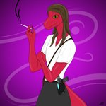 Rating: s
ID: 2451942
Date: 2020-10-18 05:43:15 -0400
Status: active
Score: 2
1:1 abstract_background ambiguous_gender anthro bebop1793_(artist) black_bottomwear black_clothing black_legwear black_skirt bottomwear cigarette claws clothed clothing detailed finger_claws gun handgun heidi_hunt hi_res laser_gun legwear portrait ranged_weapon red_body reptile scalie sheathed_weapon shirt skirt smoking solo three-quarter_portrait topwear weapon weapon_holster white_clothing white_shirt white_topwear post #2451942