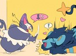 Rating: s
ID: 5458849
Date: 2025-03-26 23:01:35 -0400
Status: active
Score: 51
absurd_res ambiguous_gender biped biped_to_quadruped bipedal_feral black_body black_fur blue_body blue_fur blush claws cute_fangs down_boy_(meme) duo eyes_closed fangs felid feline felis feral fur generation_4_pokemon gesture grey_body grey_fur hand_gesture heart_symbol hi_res iconography inside luxray lying mammal mane meme nintendo on_front open_mouth pantherine pointing pokemon pokemon_(species) powerandy purugly sharp_teeth simple_background speech_bubble star_tail star_tipped_tail tail_star teeth whiskers white_body white_fur yellow_body yellow_fur post #5458849