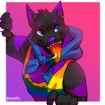 Rating: s
ID: 5533674
Date: 2025-04-27 10:22:51 -0400
Status: active
Score: 16
1:1 anthro artist_name black_body black_fur blue_eyes bust_portrait canid canine canis cheek_tuft clothed clothing dipstick_ears ear_markings ear_piercing ear_ring facial_tuft fangs fur glistening glistening_eyes gradient_background hi_res long_tongue male mammal multicolored_clothing multicolored_ears multicolored_tongue multicolored_topwear neck_tuft nozomyarts open_mouth piercing portrait purple_body purple_fur purple_inner_ear purple_nose rainbow_clothing rainbow_tongue rainbow_topwear ring_piercing simple_background solo teeth text tongue tongue_out topwear tuft verne_nicolaio wolf post #5533674