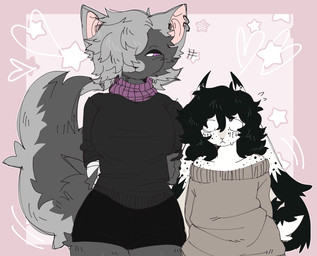Rating: s
ID: 5671737
Date: 2025-06-27 17:36:56 -0400
Status: pending
Score: 5
2_horns ambiguous_gender anthro antlers arm_wraps ashley_(ashyams) batuhan_(eavontide) bedroom_eyes black_hair black_horn black_spots blush blush_lines bodily_fluids bottomwear clothed clothing countershade_tail countershading domestic_cat duo ear_piercing eye_contact felid feline felis female female/ambiguous floppy_ears fluffy fluffy_ears fluffy_tail fur grey_body grey_fur grey_hair hair hair_over_eye heart_symbol hi_res horn jackalope kittrumi lagomorph long_ears looking_at_another lop_ears male_(lore) mammal medium_hair mottled mottled_body mottled_fur multicolored_body multicolored_fur narrowed_eyes nervous nervous_sweat piercing pink_background pink_inner_ear purple_eyes seductive shorts simple_background size_difference smile smirk spots star_symbol sweat sweatdrop sweater tail topwear white_body white_fur wraps post #5671737