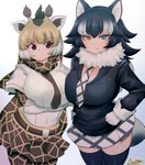 Rating: s
ID: 2205903
Date: 2020-04-06 21:16:47 -0400
Status: active
Score: 29
absolute_territory absurd_res animal_humanoid animal_print arumo belt biped black_body black_clothing black_legwear blue_eyes bottomwear breasts brown_clothing brown_hair brown_horn canid canid_humanoid canine canine_humanoid clothed clothing crossed_arms digital_drawing_(artwork) digital_media_(artwork) duo eyebrow_through_hair eyebrows eyelashes female front_view fur fur_collar giraffe_humanoid giraffe_print giraffid giraffid_humanoid gradient_background grey_wolf_(kemono_friends) hair heterochromia hi_res horn humanoid inner_ear_fluff kemono_friends legwear light_body light_skin long_hair looking_at_viewer mammal mammal_humanoid multicolored_hair multicolored_skirt multicolored_tail necktie ossicone pattern_clothing portrait reticulated_giraffe_(kemono_friends) scarf shirt simple_background skirt smile spots spotted_clothing standing tail three-quarter_portrait topwear translucent translucent_hair tuft two_tone_hair white_hair wolf_humanoid yellow_clothing post #2205903