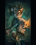 2k_games anthro art_deco bioshock blue_eyes claws clothed clothing cosplay countershading crossover crossover_cosplay domestic_cat felid feline felis fire fur grey_body grey_fur head_tuft holding_object holding_tool holding_wrench lackadaisy male mammal pawpads pipe_wrench rocky_rickaby solo sweater tools topwear tracy_j._butler tuft whiskers wrench