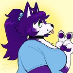 Rating: s
ID: 5371734
Date: 2025-02-14 02:23:57 -0500
Status: active
Score: 21
1:1 5_fingers accessory ahoge belly big_breasts black_choker black_jewelry black_necklace blue_clothing blue_topwear breasts canid canine canis chest_tuft choker claws clothing female fingers gesture gloves_(marking) green_eyes hair hair_accessory hair_tie half-closed_eyes hand_gesture heart_symbol jewelry kewpiekills kris_(krisispiss) looking_away mammal markings narrowed_eyes necklace pawpads pink_tongue pointy_ears ponytail purple_body purple_ears purple_hair purple_pawpads signature simple_background solo tongue tongue_out topwear tuft v_sign white_body white_gloves_(marking) white_inner_ear wolf yellow_background post #5371734