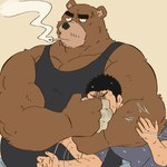 Rating: s
ID: 3856733
Date: 2023-02-06 01:48:48 -0500
Status: active
Score: 61
1:1 anthro arm_around_neck bear black_hair bodily_fluids brown_body brown_fur cigarette clothing covering covering_face cross-popping_vein duo fur hair hi_res holding_partner human human_on_anthro interspecies larger_anthro larger_male male male/male mammal mtmnkmn125 muscular muscular_anthro muscular_male pecs shirt size_difference smaller_human smaller_male smoking stubble sweat tank_top tap_out tapping_out topwear post #3856733