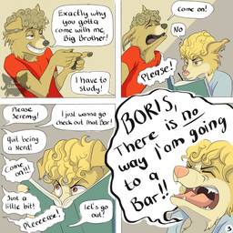 Rating: s
ID: 5674110
Date: 2025-06-28 20:12:28 -0400
Status: pending
Score: 1
1:1 annoyed anthro artist_logo begging book border_collie boris_(kriek_wildebeest) brother_(lore) brothers_(lore) brown_eyes canid canine canis clothing collie comic curly_hair dialogue domestic_dog duo english_text eyebrows eyes_closed finger_gun fingerpads four_frame_image gesture hair hand_gesture herding_dog hi_res holding_book holding_object jeremy_(kriek_wildebeest) kriek_wildebeest logo male mammal page_number pastoral_dog pawpads reading sheepdog shirt sibling_(lore) smile smirk text topwear yelling yellow_body post #5674110