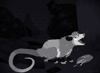 Rating: s
ID: 5673049
Date: 2025-06-28 09:51:52 -0400
Status: pending
Score: 2
2025 after_transformation alley ambiguous_gender american_opossum broken_phone clothing detailed_background discarded_clothing feral food fries greyscale hi_res human mammal marsupial monochrome night outside phytophile signature solo standing trash trash_can post #5673049