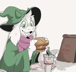 Rating: s
ID: 5632294
Date: 2025-06-10 02:10:39 -0400
Status: pending
Score: 14
anthro arby's bag beverage bovid caprine clothing darkner deltarune eating eyewear food fur glasses goat green_clothing green_hat green_headwear green_robe happy hat headgear headwear male mammal pink_scarf ralsei robe sandwich_(food) scarf simple_background solo undertale_(series) unknown_artist white_background white_body white_fur wizard_hat post #5632294
