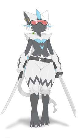 Rating: s
ID: 5692138
Date: 2025-07-07 11:42:22 -0400
Status: active
Score: 26
ambiguous_gender anthro belt black_body black_markings blue_markings cheek_tuft claws damaged_tail digital_drawing_(artwork) digital_media_(artwork) digitigrade dual_wielding ear_piercing eyewear eyewear_on_head facial_tuft featureless_chest featureless_crotch felid feline female flat_chested fur generation_7_pokemon goggles goggles_on_head gold_piercing hi_res holding_object holding_weapon legendary_pokemon lightning_whiskers mammal markings melee_weapon nintendo notched_ear nude paws piercing pokemon pokemon_(species) red_eyewear red_goggles shadow shay_the_one simple_background small_waist solo standing sword tail thick_thighs tuft weapon white_background white_body white_fur wide_hips zeraora zero_(shay_the_one) zygarde zygarde_cell post #5692138