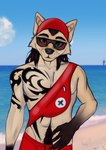 Rating: s
ID: 5093775
Date: 2024-10-04 15:44:16 -0400
Status: active
Score: 8
abdominal_tattoo anthro arm_markings arm_tattoo back_tattoo beach beach_background body_tattoo brown_arms brown_body brown_fur brown_hair canid canine canis cheek_tuft chest_tattoo clothing digital_media_(artwork) ear_tuft esenika eyewear facial_tuft fluffy fur glasses gloves_(marking) hair hat headgear headwear leg_markings lifeguard long_hair looking_at_viewer loose_hair male mammal markings multicolored_body multicolored_fur muscular muscular_anthro muscular_male navel_tattoo nipple_tattoo pubes pubic_tattoo rib_tattoo roy_beedrill sea smile socks_(marking) solo swimming_trunks swimwear tail tan_body tan_fur tattoo tattoo_on_shoulder torso_length_tattoo tribal tribal_tattoo tuft waist_tattoo water wearing_glasses whisker_markings wolf post #5093775