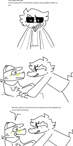 Rating: s
ID: 5758598
Date: 2025-08-05 15:49:31 -0400
Status: pending
Score: 1
2021 alligator alligatorid anthro baseball_cap blush bodily_fluids clothed clothing crocodilian dialogue digital_media_(artwork) dominant dominant_anthro dominant_male duo eyewear facial_scar glasses hair hat headgear headwear hi_res humor kerchief larger_male later_alligator looking_at_another looking_at_partner male male/male neckerchief neckwear pat_(later_alligator) pawplants pillowfight protagonist_(later_alligator) reptile scalie scar seductive sequence simple_background size_difference sketch smallbu smaller_male submissive submissive_anthro submissive_male sweat tail teeth topwear wearing_glasses white_background post #5758598