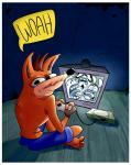 activision anthro bandicoot bent_legs black_eyes bodily_fluids border brown_hair chris_o'neill controller cord crash_bandicoot crash_bandicoot_(series) crossed_legs crt crying dialogue ding_dong dualshock dualshock_1 electronics english_text funny_face game_console game_controller hair hi_res holding_controller holding_game_controller holding_object iivakana julian_marcel looking_at_viewer male mammal marsupial meme oney_plays playstation playstation_1 playstation_console playstation_controller ps1_console ps1_controller retro_console scared screaming screen silly_face sitting solo sony_corporation sony_interactive_entertainment spread_knees tears television text white_border wired_controller