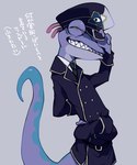 Rating: s
ID: 4781945
Date: 2024-05-13 23:04:41 -0400
Status: active
Score: 30
5:6 blue_body blue_scales chameleon clothing crossed_arms disney evil_grin hands_behind_back hat headgear headwear ichthy0stega japanese_text lizard looking_at_viewer male military_uniform monster monsters_inc necktie pixar purple_body purple_scales randall_boggs reptile scales scalie sharp_teeth smile solo suit teeth text uniform post #4781945
