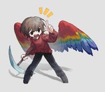 Rating: s
ID: 4870429
Date: 2024-06-22 09:09:38 -0400
Status: active
Score: 15
animal_humanoid avian avian_humanoid biped bird_humanoid black_eyes brown_hair chibi clothed clothing cute_fangs diamond_pickaxe digital_media_(artwork) emanata fangs feathered_wings feathers grey_background grian hair hermitcraft hi_res holding_pickaxe humanoid macaw_humanoid male microsoft minecraft mojang multicolored_wings parrot_humanoid pixel_(artwork) red_clothing red_sweater red_topwear scarlet_macaw_humanoid shaded simple_background solo standing sweater teeth topwear wings woqiqingxuan xbox_game_studios post #4870429