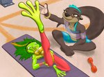 Rating: s
ID: 4828029
Date: 2024-06-04 04:52:32 -0400
Status: active
Score: 7
4:3 accessory amphibian anthro athletic_wear barefoot blue_hair bodily_fluids braided_hair bridge_position brown_body duo ear_piercing feet female frog green_body green_eyes green_hair gym hair headband hi_res highlights_(coloring) jewelry mammal mr._woland mustelid necklace one_leg_up one_legged_bridge_pose orange_eyes orange_highlights otter piercing raised_leg sweat tail weights yoga yoga_mat post #4828029