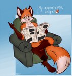 Rating: s
ID: 4801677
Date: 2024-05-23 08:26:04 -0400
Status: active
Score: 14
2021 anthro armchair brown_body brown_eyes brown_fur brown_nose canid canine chair crossed_legs english_text eyebrows eyewear fironmaplez_(artist) fox fox_tail fur furniture glasses hi_res holding_object looking_at_viewer male mammal multicolored_body multicolored_fur newspaper orange_body orange_fur pappy_(vkontakte) pawpads paws simple_background sitting sitting_on_armchair solo spanish_text sticker tail text translated vkontakte white_body white_eyebrows white_fur yellow_sclera post #4801677