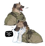 Rating: s
ID: 5552626
Date: 2025-05-06 09:18:33 -0400
Status: active
Score: 166
anthro brown_body brown_fur camo camo_clothing camo_print camo_topwear clothing do72k duo english_text fangs fur hard_translated hi_res human hyena intimate kemono male male/male mammal military military_uniform open_mouth pattern_clothing pattern_topwear pupils slit_pupils solo_focus spotted_hyena tanshi teeth text third-party_edit tongue topwear touching_face translated translation_edit translucent uniform yawn post #5552626
