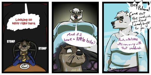 Rating: s
ID: 5664671
Date: 2025-06-24 11:38:31 -0400
Status: active
Score: 6
2023 4_panel_comic 5_fingers absurd_res anthro arms_bent artist_logo asking asking_another bangs bear black_border black_eyebrows black_lips black_nose blue_clothing blue_hoodie blue_shirt blue_topwear bodily_fluids border bottomwear breasts brown_body brown_fur cel_shading chair claws clothed clothed_anthro clothed_female clothed_male clothing colored comic crumbs dialogue digital_media_(artwork) duo english_description english_text eyebrows eyes_closed fangs female female_anthro finger_claws fingers food fully_clothed fully_clothed_anthro fully_clothed_female fur furniture hair hi_res holding_food holding_object holding_sandwich hoodie larger_anthro larger_female leaning_on_table light lighting lips logo looking_at_another looking_down_at_another looking_up_at_another low-angle_view male male_anthro mammal multicolored_body multicolored_fur musical_note musical_symbol mustelid name_in_dialogue nervous nervous_sweat no_pupils offscreen_character ominous on_chair onomatopoeia open_mouth open_smile orange_eyes otie_tihmedd otter overweight overweight_anthro overweight_female pants pink_tongue plate pockets polar_bear polara_saye purple_bottomwear purple_clothing purple_pants sandwich_(food) scared scared_face shaded shirt short_hair simple_background simple_shading sitting sitting_on_chair size_difference skywater smaller_anthro smaller_male smile smiling_at_another sound_effects speech_bubble sweat symbol table tan_claws teeth text thick_bottom_lip thick_eyebrows tongue topwear two_tone_body two_tone_fur ursine whiskers white_body white_fur white_hair yelling yellow_background post #5664671