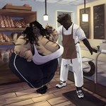 Rating: s
ID: 3504668
Date: 2022-08-13 19:05:34 -0400
Status: active
Score: 33
1:1 2022 absurd_res accessory andy_(silverfang725) anthro apron bakery big_breasts black_body black_fur black_hair bottomwear bra bread breasts brown_body brown_fur camisole cash_register chalkboard clip_studio_paint_(artwork) clothed clothing container detailed_background digital_media_(artwork) dreadlocks duo felid female food footwear fully_clothed fur hair hair_accessory hair_ring hand_on_hip headgear headkerchief headwear hi_res holding_food holding_object huge_breasts hyena inside jada_(silverfang725) jar kerchief lights long_hair looking_at_another looking_at_partner male mammal markings obese obese_anthro obese_female overweight overweight_anthro overweight_female pantherine pants shaded shirt shoes silverfang725 spots spotted_body spotted_fur spotted_hyena standing striped_body striped_fur stripes tip_jar topwear track_pants underwear white_bottomwear white_clothing white_pants white_shirt white_topwear wide_hips yellow_headkerchief yellow_kerchief post #3504668