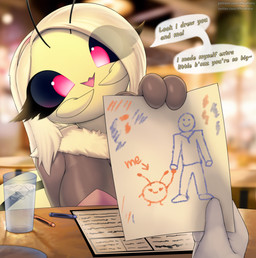 Rating: s
ID: 5757396
Date: 2025-08-05 00:39:38 -0400
Status: active
Score: 115
2025 absurd_res antennae_(anatomy) anthro arthropod bee black_sclera blonde_hair blossom_(thousandfoldfeathers) blurred_background breasts crayon dialogue digital_media_(artwork) drawing english_text eyelashes female female_anthro female_focus first_person_view hair hi_res hymenopteran insect looking_at_viewer mandibles non-mammal_breasts open_mouth pink_eyes solo_focus speech_bubble talking_to_viewer text thousandfoldfeathers url post #5757396