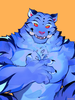 Rating: s
ID: 5708737
Date: 2025-07-14 16:39:29 -0400
Status: active
Score: 8
5_fingers anthro anthrofied black_claws blue_body blue_fur blue_stripes claws derpy_(kpopdemonhunters) fangs felid finger_claws fingers fur half-closed_eyes hand_on_chest hi_res kpop_demon_hunters lanladeo looking_at_viewer male mammal muscular muscular_anthro muscular_male narrowed_eyes pantherine pink_nose red_inner_ear red_sclera simple_background sitting solo striped_body striped_fur stripes teeth tiger whiskers yellow_background yellow_eyes post #5708737