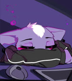 2023 aggretsuko animated anthro black_nose blue_eyes bodily_fluids clothing computer_mouse eyelashes eyes_closed female freeedon fur head_tuft mammal mephitid netflix no_sound one_eye_closed open_mouth purple_body purple_fur saliva saliva_string sanrio shikabane_(aggretsuko) short_playtime skunk sleeping solo teeth tired tongue tongue_out tuft waking_up webm yawn