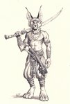 Rating: s
ID: 2424901
Date: 2020-09-26 20:10:55 -0400
Status: active
Score: 25
0laffson 2020 4_toes 5_fingers anthro armlet armor belt bottomwear caracal caracal_(genus) chest_tuft clothing digitigrade ear_piercing ear_ring ear_tuft falx_(weapon) feet felid feline fingers graphite_(artwork) hi_res holding_melee_weapon holding_object holding_sword holding_weapon jewelry looking_aside male mammal melee_weapon necklace pants piercing ring_piercing scabbard scar shadow signature simple_background solo standing sword toes traditional_media_(artwork) tuft vambrace warrior weapon white_background post #2424901