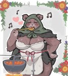 Rating: s
ID: 3953752
Date: 2023-03-26 04:52:37 -0400
Status: active
Score: 49
absurd_res anthro bear big_breasts biped blush breasts brown_body brown_fur cleavage clothed clothing eyes_closed female flower food fur hand_on_hip heart_symbol hi_res hood mama_mellow_(anotherbearsimp) mammal mature_anthro mature_female moril open_mouth pawpads plant smile solo soup post #3953752
