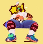 Rating: s
ID: 5598593
Date: 2025-05-25 23:00:56 -0400
Status: active
Score: 6
afro_puffs anthro belt belt_buckle blonde_hair blue_eyes bodily_fluids bottomwear brown_body brown_fur brown_hair buckle chima_(kureto) clothed clothing crew_socks crop_top denim denim_bottomwear denim_clothing denim_shorts digital_media_(artwork) emanata equid equine footwear fur gradient_body green_sclera hair hi_res kureto looking_at_viewer male mammal multicolored_body multicolored_fur multicolored_hair navel one_eye_closed open_mouth orange_body orange_fur oversized_clothing parted_hair pink_body pink_fur pink_inner_ear shirt shoes shorts simple_background sitting sneakers socks solo striped_body stripes sweat sweatdrop tail teeth tooth_gap topwear white_body white_fur white_inner_ear yellow_background yellow_body yellow_fur zebra post #5598593