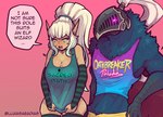 Rating: s
ID: 5599505
Date: 2025-05-26 10:33:48 -0400
Status: active
Score: 94
2025 4_fingers absurd_res anthro armor armwear artist_name avian bell_toll_(lluisabadias) black_body black_feathers blush breasts cleavage clothed clothing dialogue dungeons_and_dragons duo elf embarrassed english_text feathers female fingers fioresume_silversong fluffy fluffy_chest glowing glowing_eyes hair hasbro headgear helmet hi_res humanoid innuendo kenku lluisabadias male male/female meme meme_clothing orange_eyes pointy_ears ponytail pubes pubic_feathers purple_eyes shirt simple_background speech_bubble tan_body tan_skin tank_top text topwear white_hair wizards_of_the_coast post #5599505